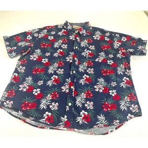 Jachs NY Mens 2XL Short Sleeve Button Down Hawaiian Tropical Floral Shirt Navy